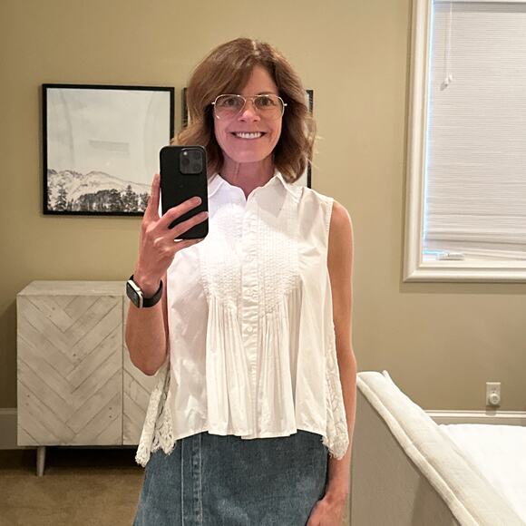 SEA New York Lace Back Button Down Blouse in Milky White 8|M - Picture 3 of 9